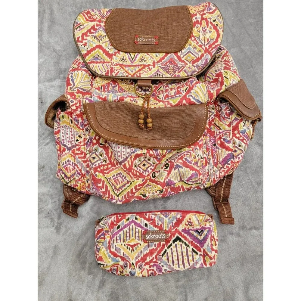 Sakroots Artist‎ Circle Flap Backpack Bag With Matching Pouch, Drawstring